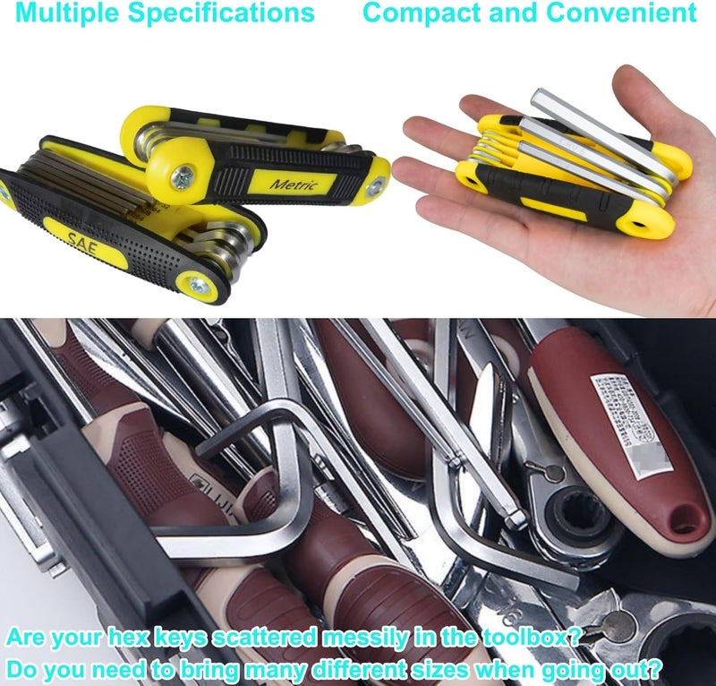 Warmtree 17-Piece Folding Allen Wrench Set | Metric & SAE Sizes | 2-Pack Portable Hex Tool for Home Repair & Professional Use - Image 2